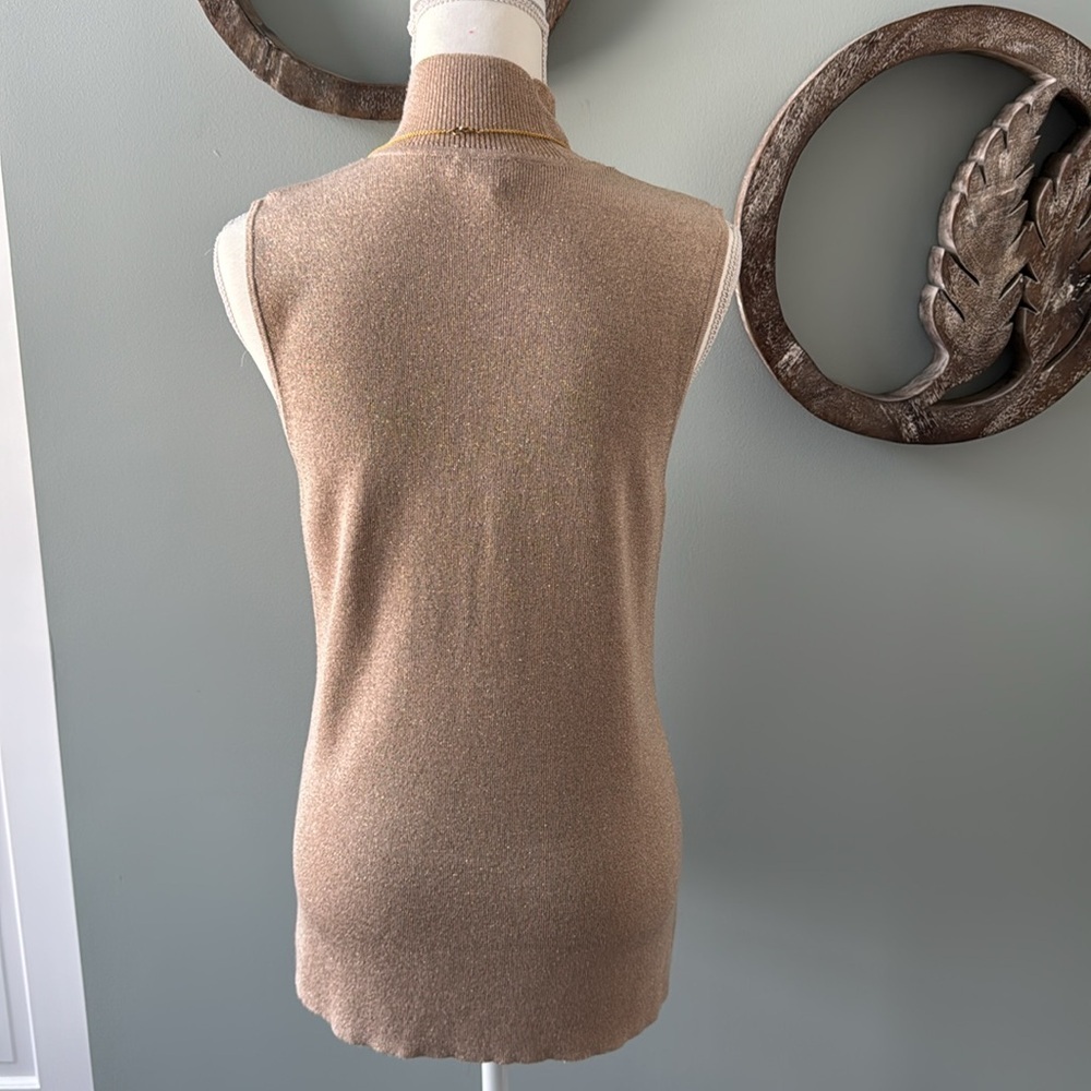 Chico gold sparkle mock turtle neck sleeve sweater Chicos size 2 - Picture 5 of 6